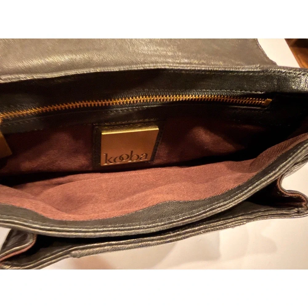 Kooba Black Leather Clutch Handbag Gold Hardware Evening Bag
